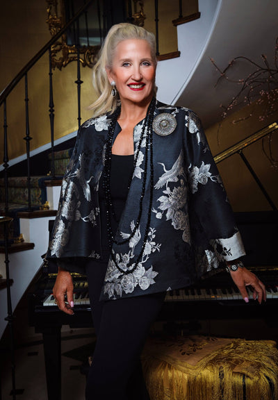 HEIDI DAUS® "Forever Fabulous" Hi Lo Asymmetrical Chinoiserie Print Jacket