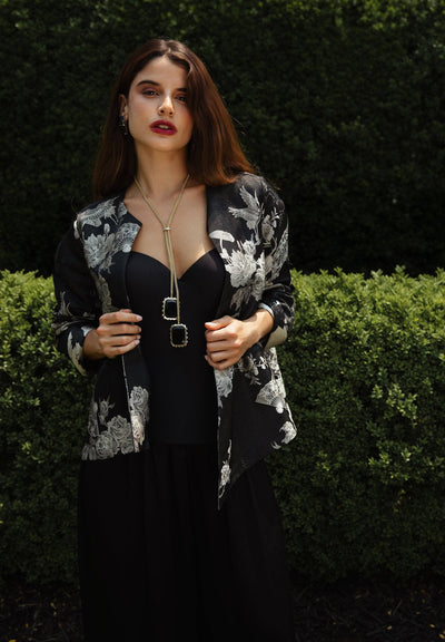 HEIDI DAUS® "Forever Fabulous" Hi Lo Asymmetrical Chinoiserie Print Jacket