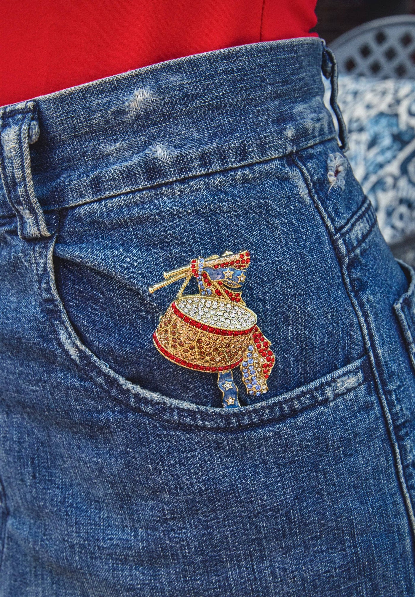 HEIDI DAUS®"The Beat Goes On" Crystal & Enamel Patriotic Drum Pin