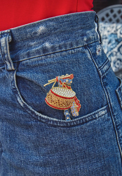 HEIDI DAUS®"The Beat Goes On" Crystal & Enamel Patriotic Drum Pin