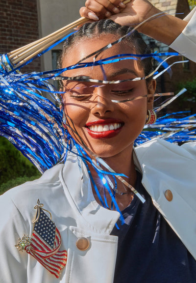 HEIDI DAUS® "So Swag" Crystal & Enamel Patriotic Flag Pin