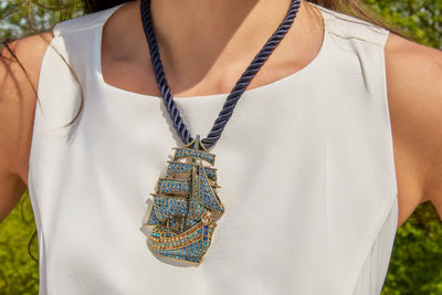 HEIDI DAUS®"Age of Sail" Crystal & Cord Galleon Boat Enhancer Necklace