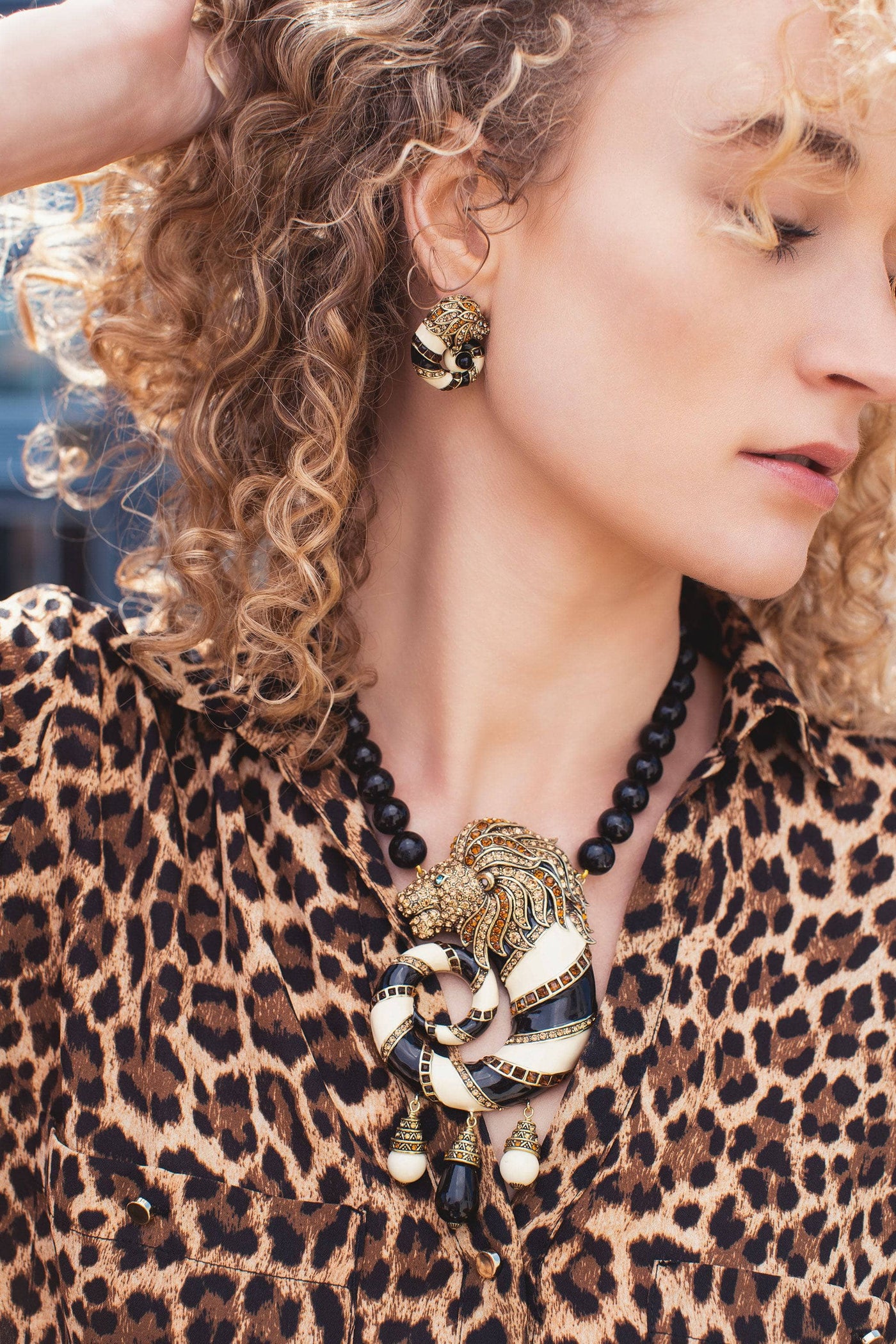 HEIDI DAUS®"Jungle Love" Crystal & Enamel Lion Button  Earrings Heidi Daus