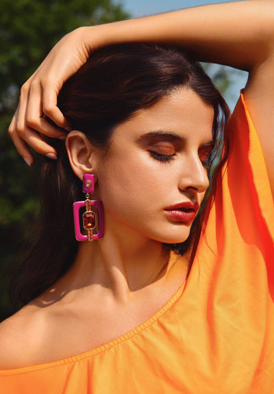 HEIDI DAUS®"Thoroughly Modern" Crystal & Enamel Mid Century Drop Earrings