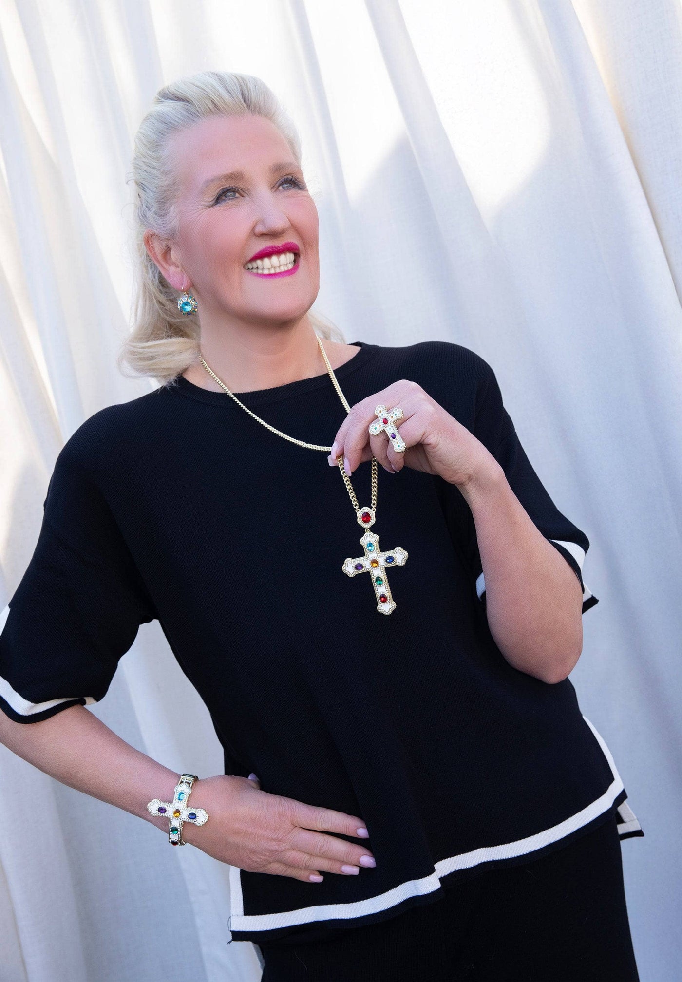 HEIDI DAUS®"Pure Heaven" Crystal & Enamel Chain Cross Necklace