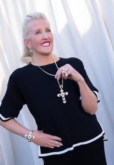 HEIDI DAUS®"Pure Heaven" Crystal & Enamel Chain Cross Necklace