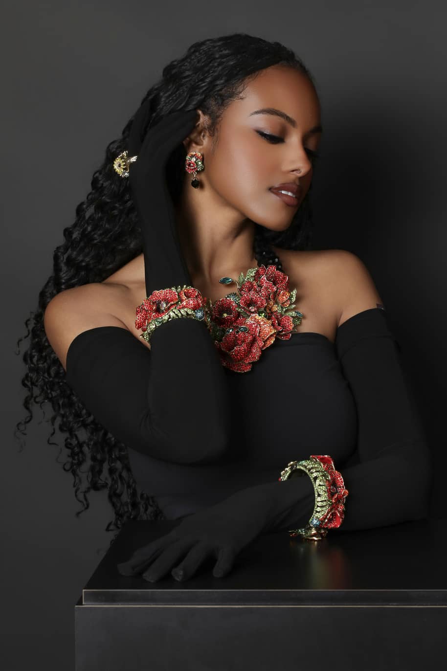 HEIDI DAUS® "Empress of the Bloom" Crystal Poppy Statement Bracelet
