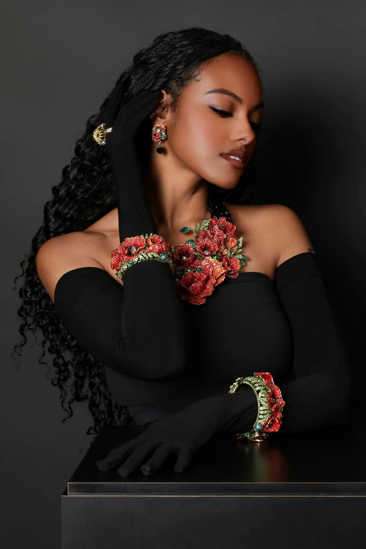HEIDI DAUS® "Empress of the Bloom" Crystal Poppy Statement Bracelet