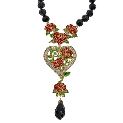 HEIDI DAUS®"Red Queen" Beaded Crystal Heart Floral Necklace