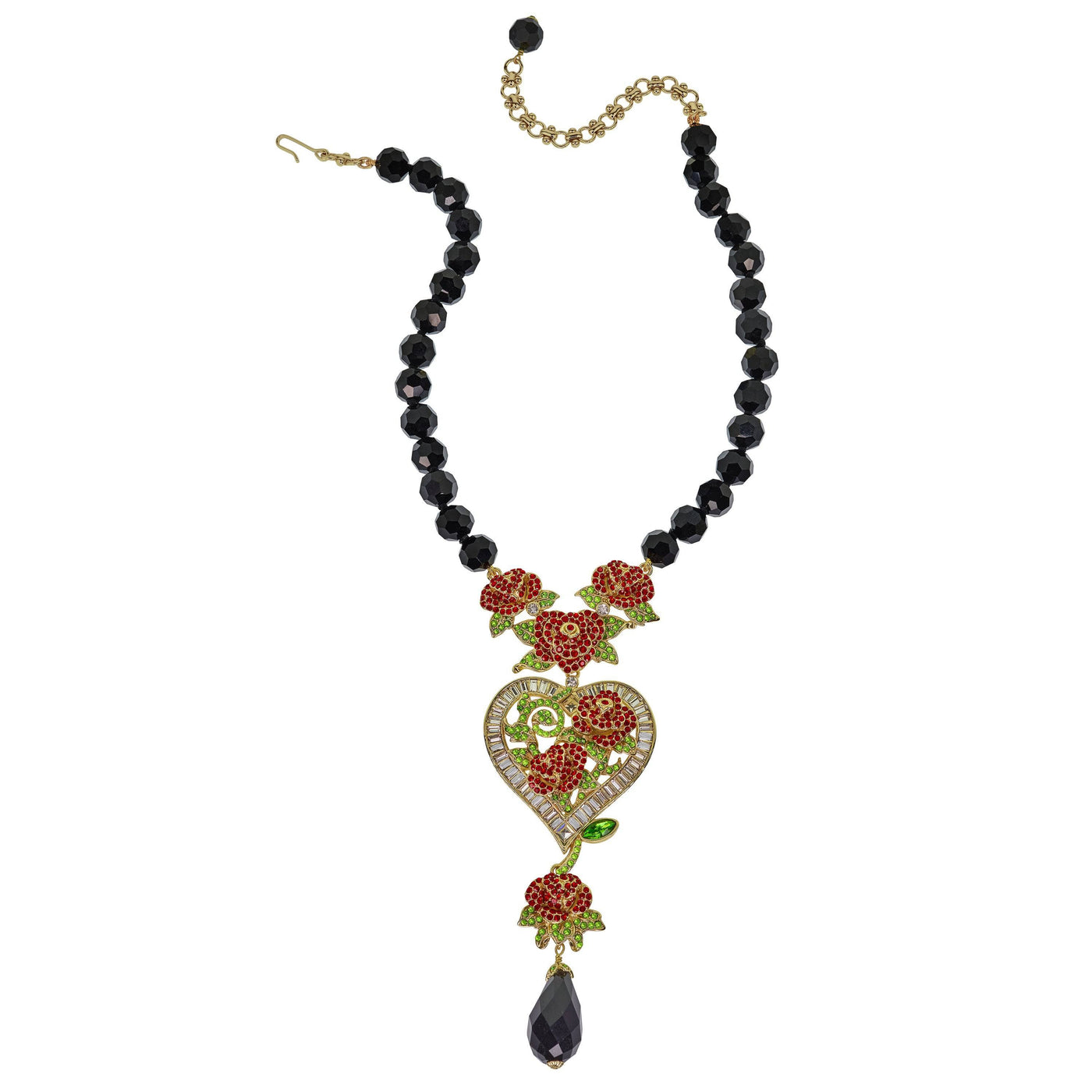 HEIDI DAUS®"Red Queen" Beaded Crystal Heart Floral Necklace