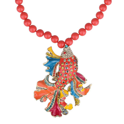 HEIDI DAUS® "Feathery Fish" Beaded Crystal & Enamel Fish Necklace