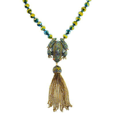 HEIDI DAUS®"Toad-Ally Fabulous" Beaded Crystal Tassel Frog Necklace