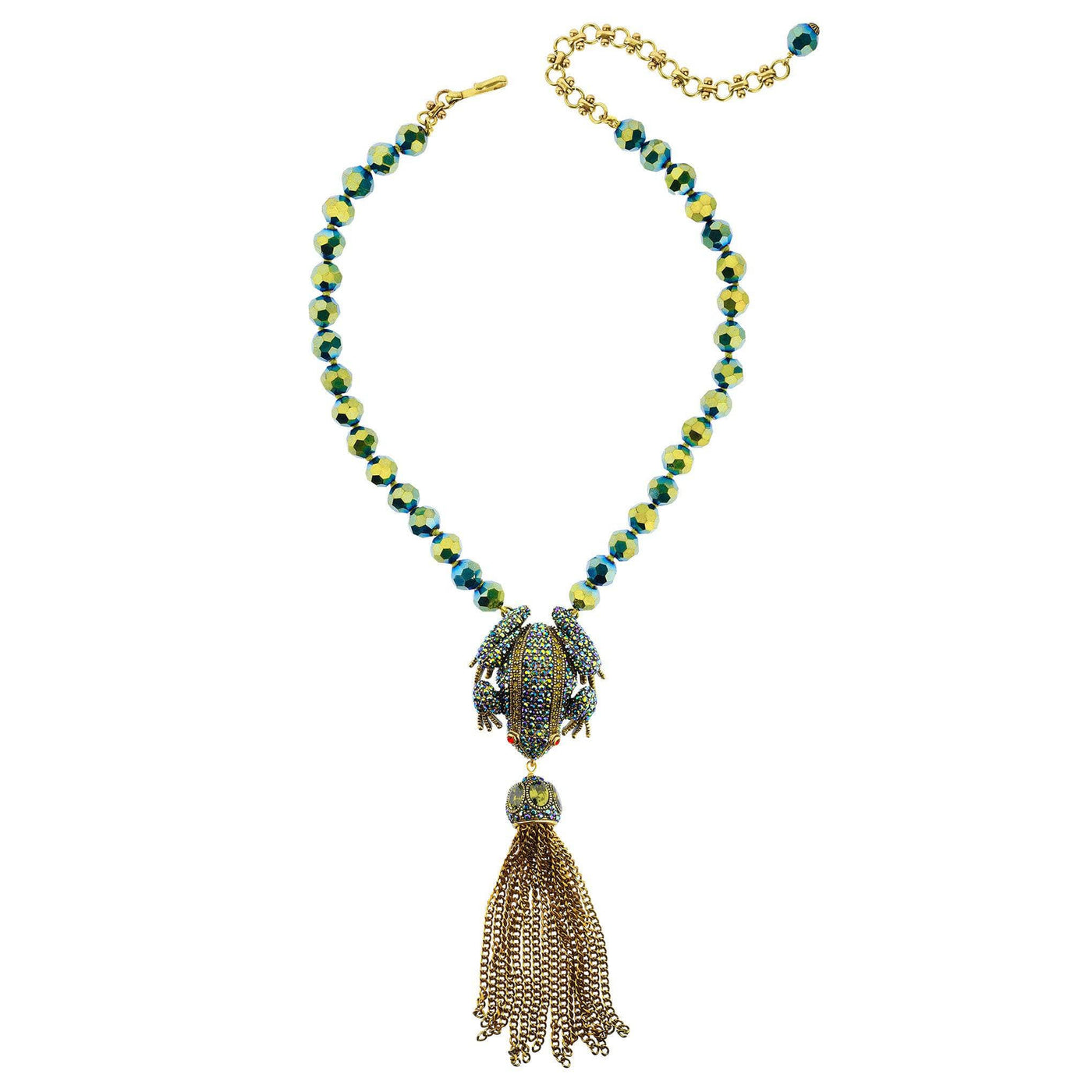 HEIDI DAUS®"Toad-Ally Fabulous" Beaded Crystal Tassel Frog Necklace