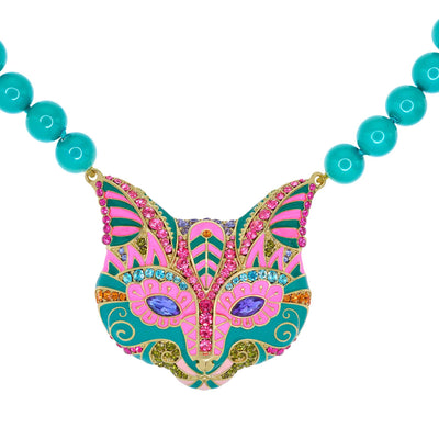 HEIDI DAUS® "Mosaic Cat" Beaded Crystal & Enamel Cat Necklace