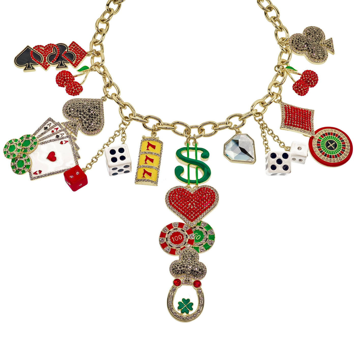 Heidi Daus®"Lady Luck" Crystal & Enamel Chain Charm Necklace