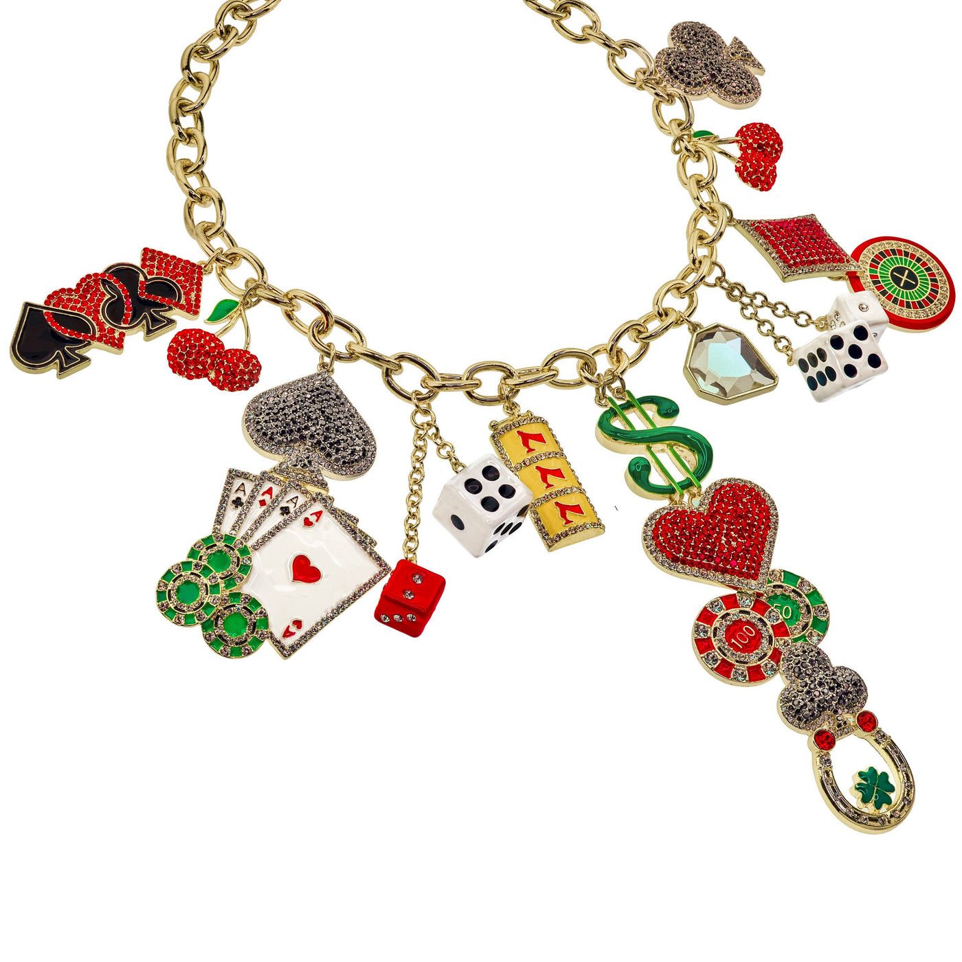 Heidi Daus®"Lady Luck" Crystal & Enamel Chain Charm Necklace