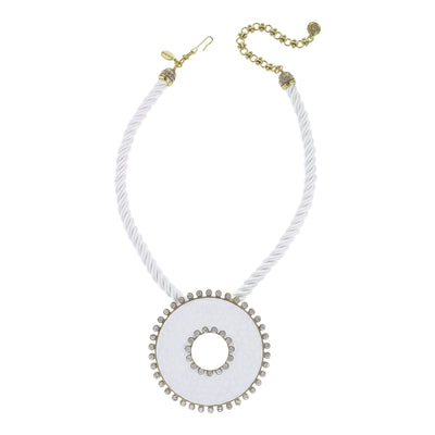 Heidi Daus®"Hammered Disc" Enamel & Crystal Cord Enhancer Necklace HEIDI DAUS®