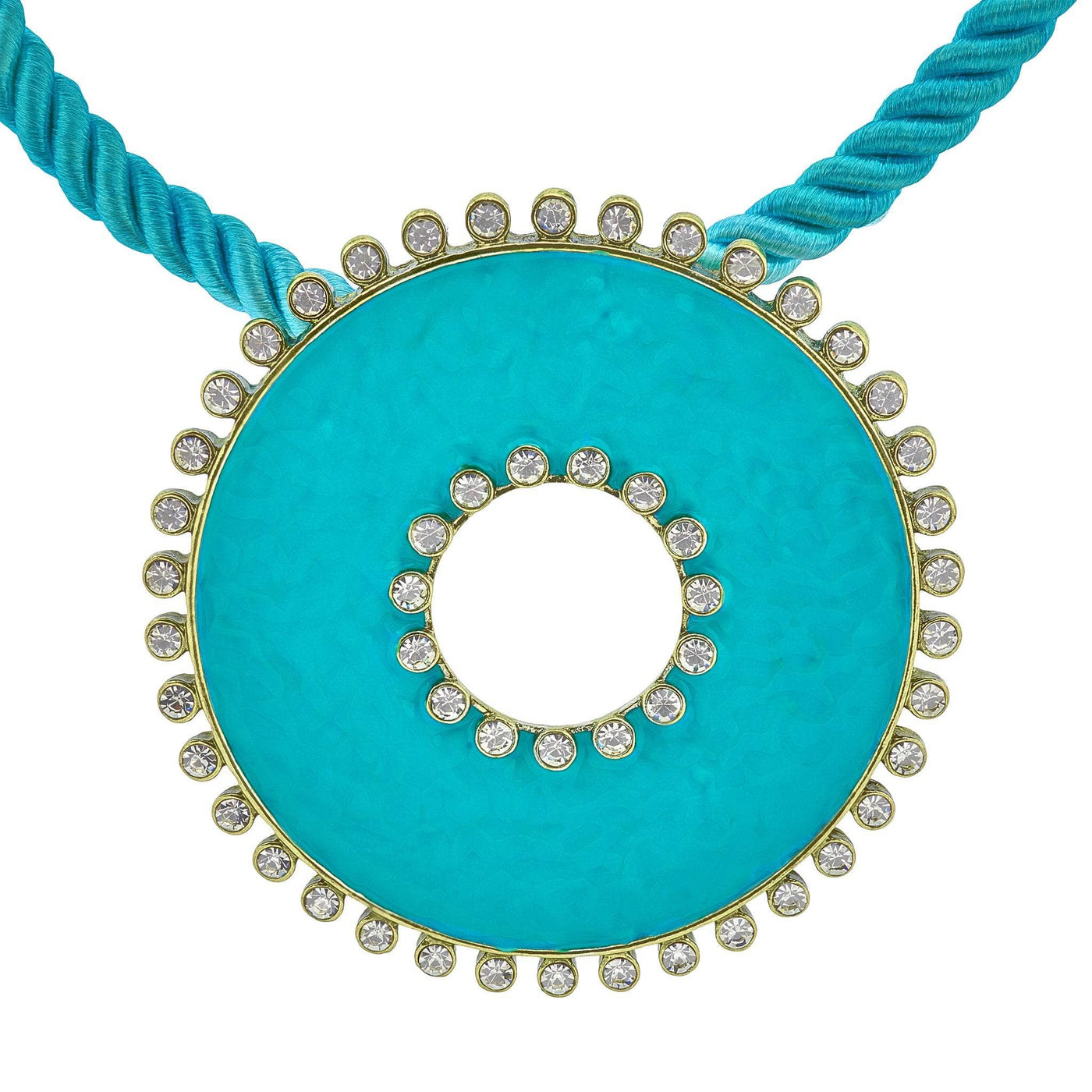 Heidi Daus®"Hammered Disc" Enamel & Crystal Cord Enhancer Necklace HEIDI DAUS®