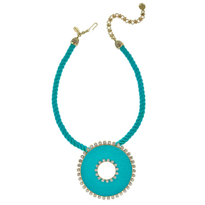 Heidi Daus®"Hammered Disc" Enamel & Crystal Cord Enhancer Necklace HEIDI DAUS®