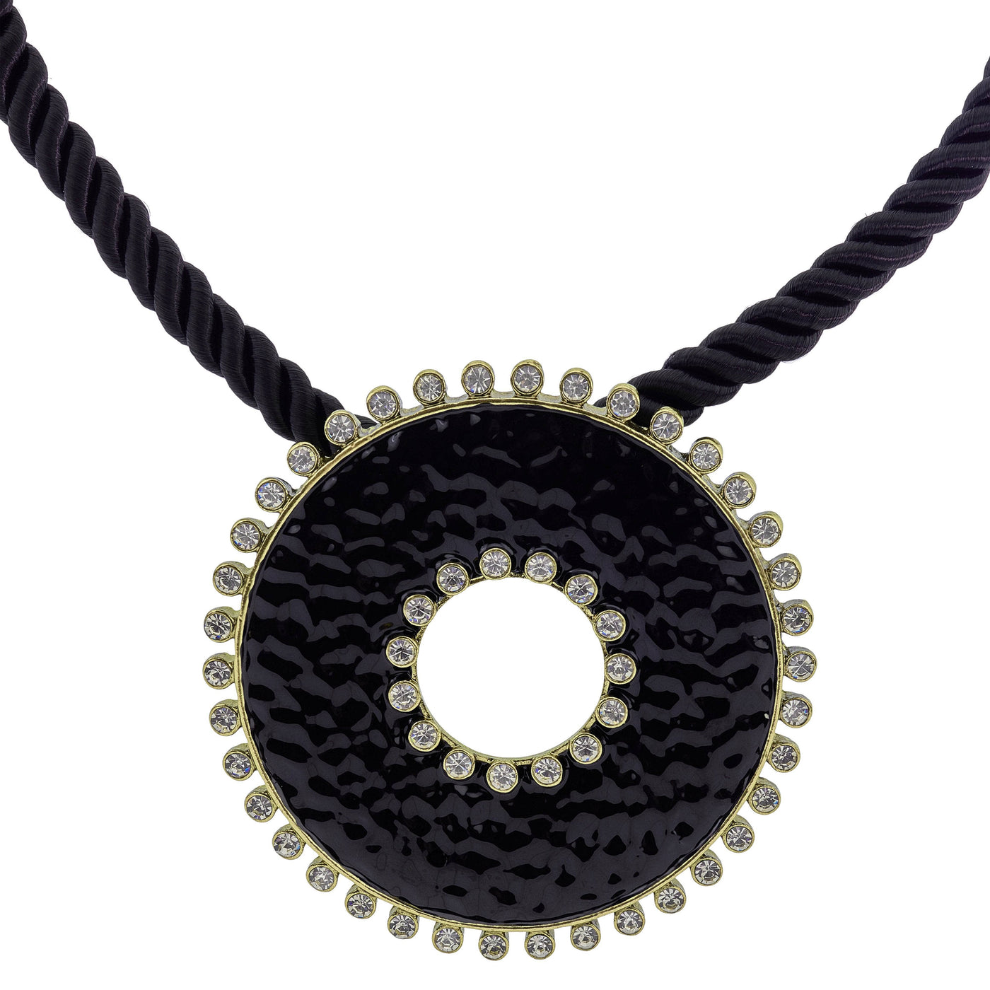 Heidi Daus®"Hammered Disc" Enamel & Crystal Cord Enhancer Necklace HEIDI DAUS®