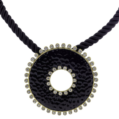 Heidi Daus®"Hammered Disc" Enamel & Crystal Cord Enhancer Necklace HEIDI DAUS®