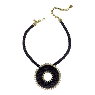 Heidi Daus®"Hammered Disc" Enamel & Crystal Cord Enhancer Necklace HEIDI DAUS®