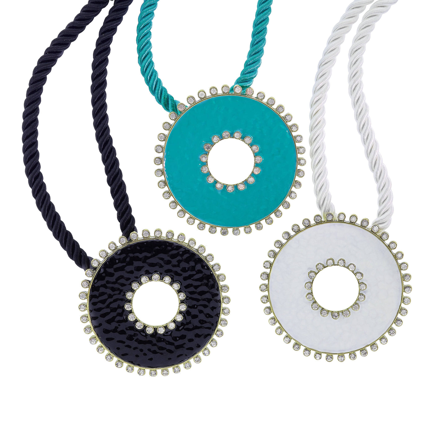 Heidi Daus®"Hammered Disc" Enamel & Crystal Cord Enhancer Necklace HEIDI DAUS®