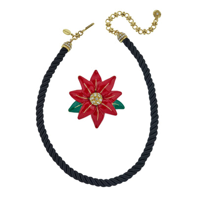 Heidi Daus®"Alluring Poinsettia" Crystal & Enamel Poinsettia Enhancer Cord Necklace
