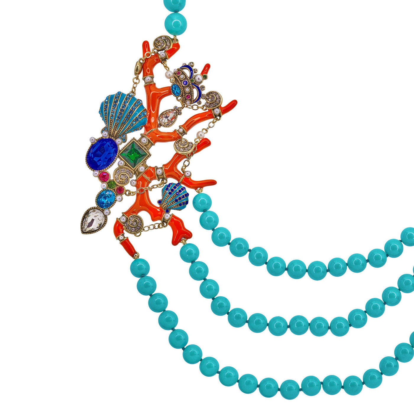 HEIDI DAUS®"Coral Cabana" Beaded Crystal & Enamel Coral Reef Necklace