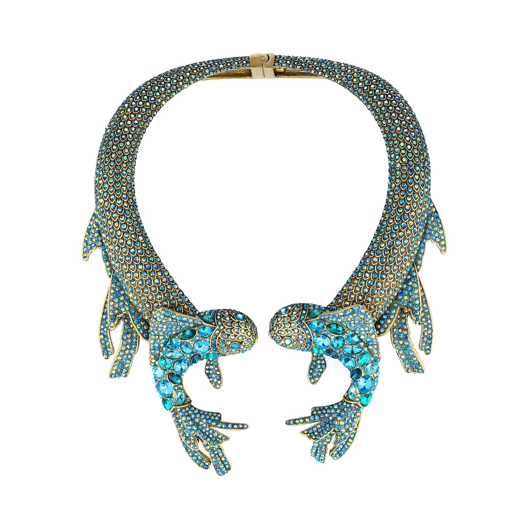 Model wearing Heidi Daus statement jewelry