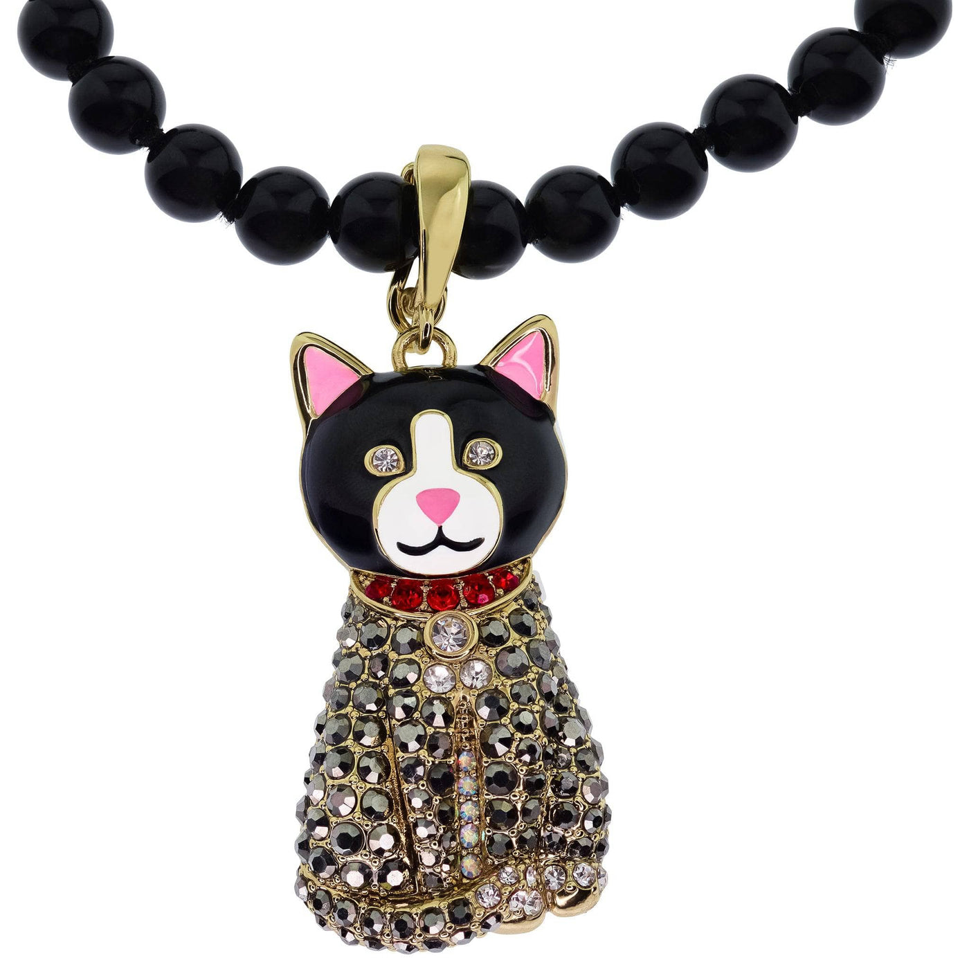 HEIDI DAUS®"Tuxedo Cat" Beaded Crystal & Enamel Enhancer Cat Necklace