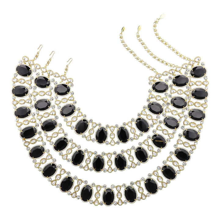 Heidi Daus Moda Roma Grandezza three-row statement necklace in jet black and clear crystals — product detail, view 1