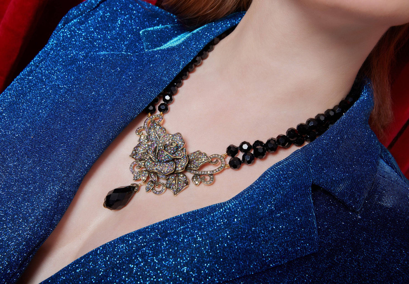 HEIDI DAUS®"Rose Swirl" Beaded Crystal Rose Necklace