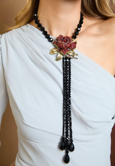 HEIDI DAUS®"Rose Elegance" Beaded Crystal Floral Tassel Necklace