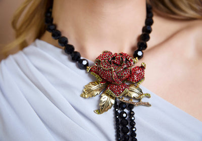 HEIDI DAUS®"Rose Elegance" Beaded Crystal Floral Tassel Necklace