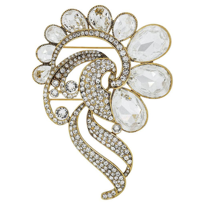 HEIDI DAUS® Arts Décoratifs grand clear crystal Art Deco brooch, front view