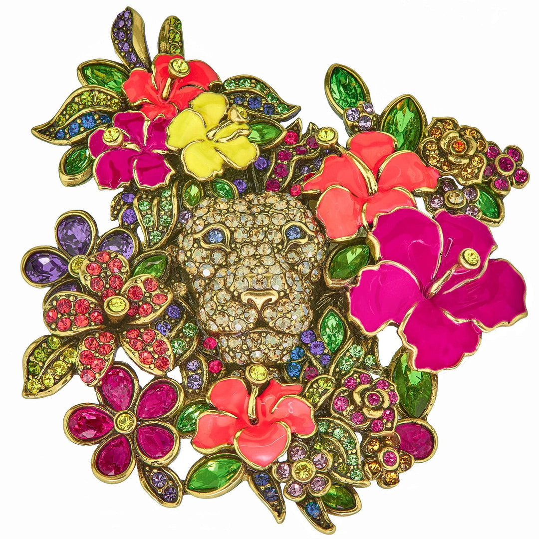 HEIDI DAUS® “Fiercely Floral” Crystal & Enamel Lion Statement Pin/Broo