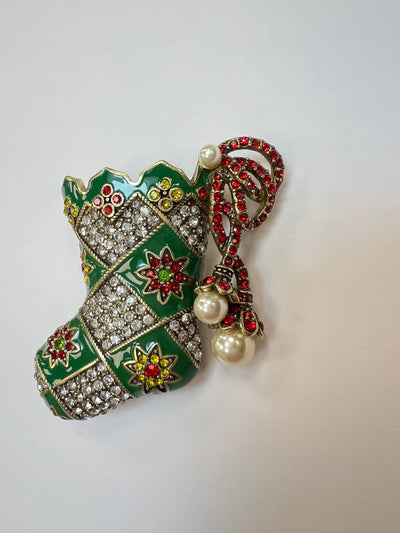 Heidi Daus®"Quilted Christmas Stocking" Crystal & Enamel Stocking Pin