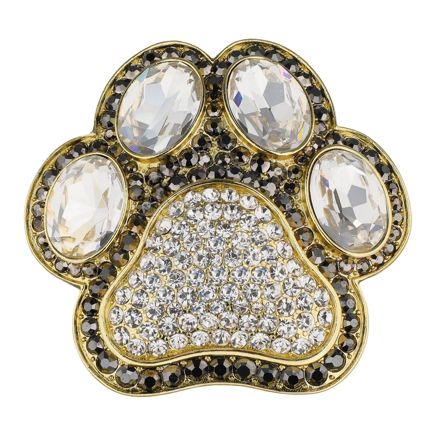 Jeweled paw print accessory with crystals on a white background