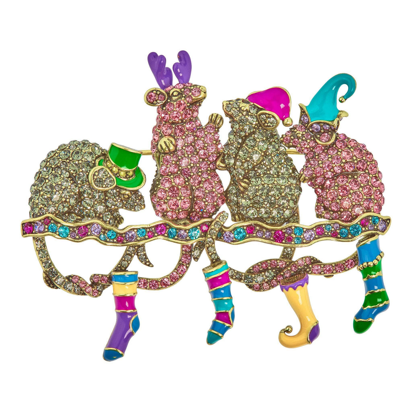 HEIDI DAUS®"The Night Before Christmas" Crystal & Enamel Holiday Mice Pin