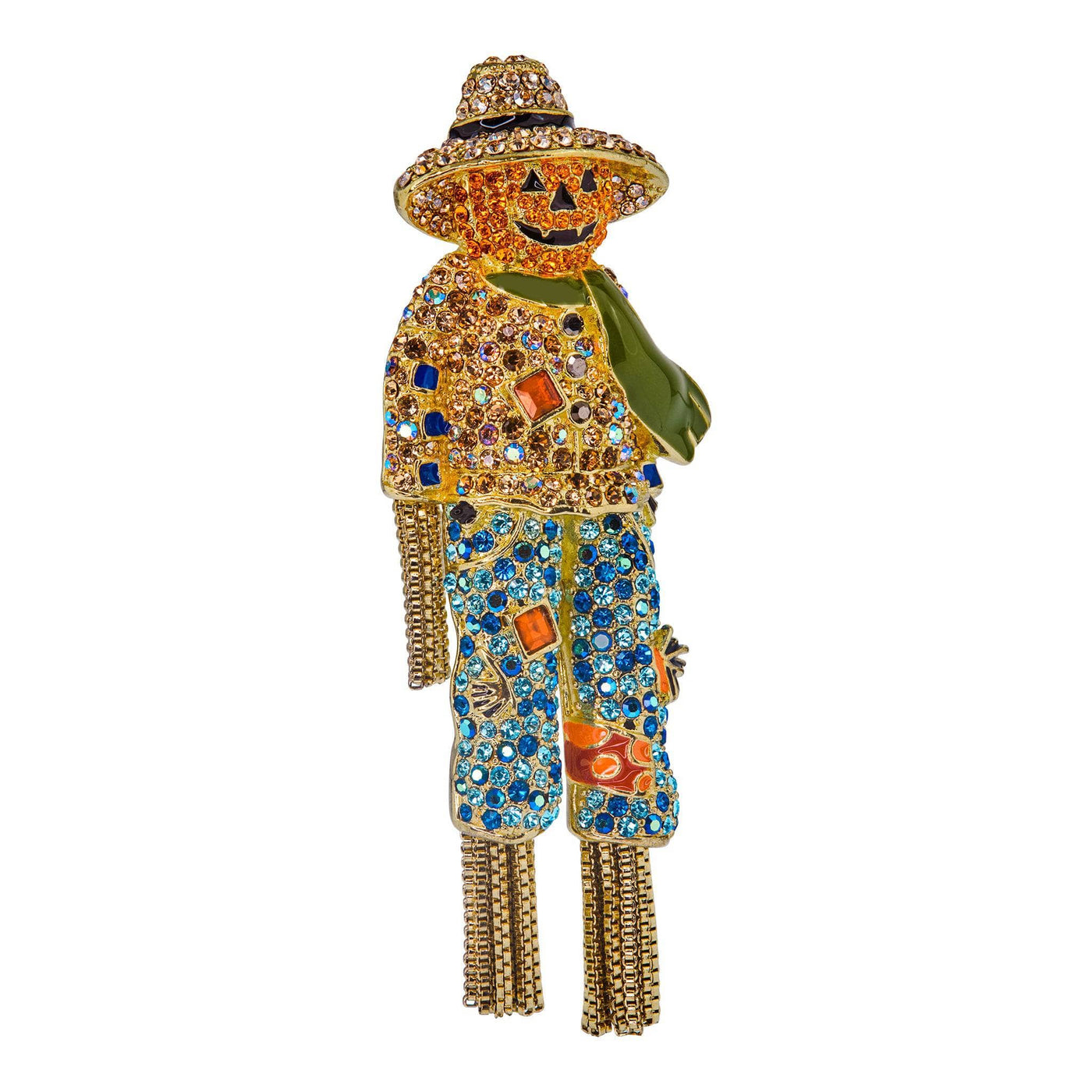 Heidi Daus®"Patches Harvest" Crystal Chain & Enamel Scarecrow Pin