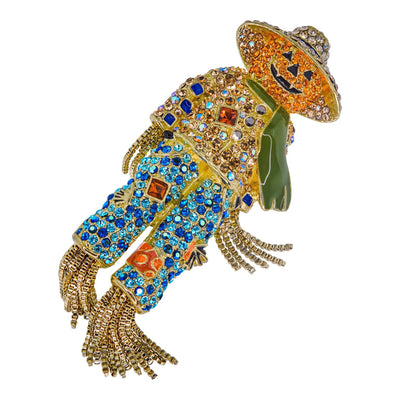 Heidi Daus®"Patches Harvest" Crystal Chain & Enamel Scarecrow Pin