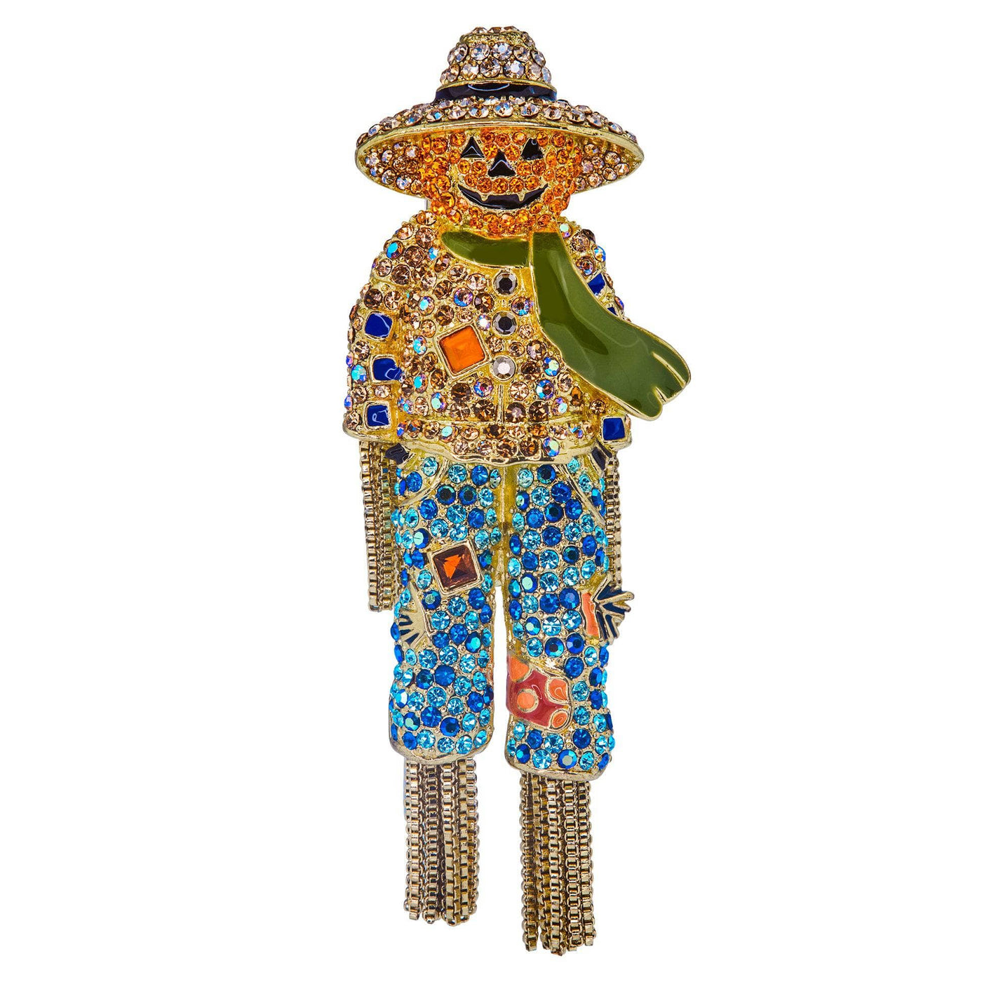 Heidi Daus®"Patches Harvest" Crystal Chain & Enamel Scarecrow Pin