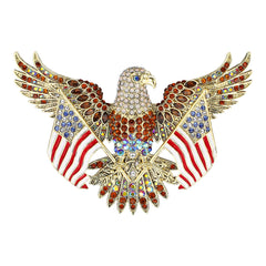 Eagle-shaped brooch with American flag design on a white background
