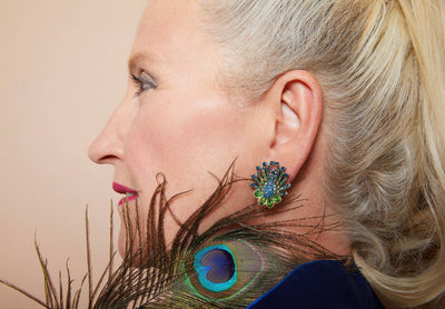HEIDI DAUS® "Peacock Royale" Crystal Peacock Button Earrings