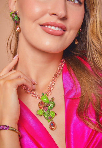 HEIDI DAUS® "Pretty Prickly Pear" Beaded Crystal  & Enamel Cactus Necklace