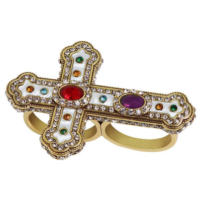 Heidi Daus®"Pure Heaven" Crystal & Enamel Cross Double Ring