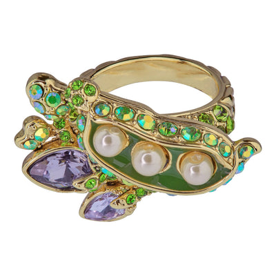 Heidi Daus®"Sweet Peas" Beaded Crystal & Enamel Pea Ring