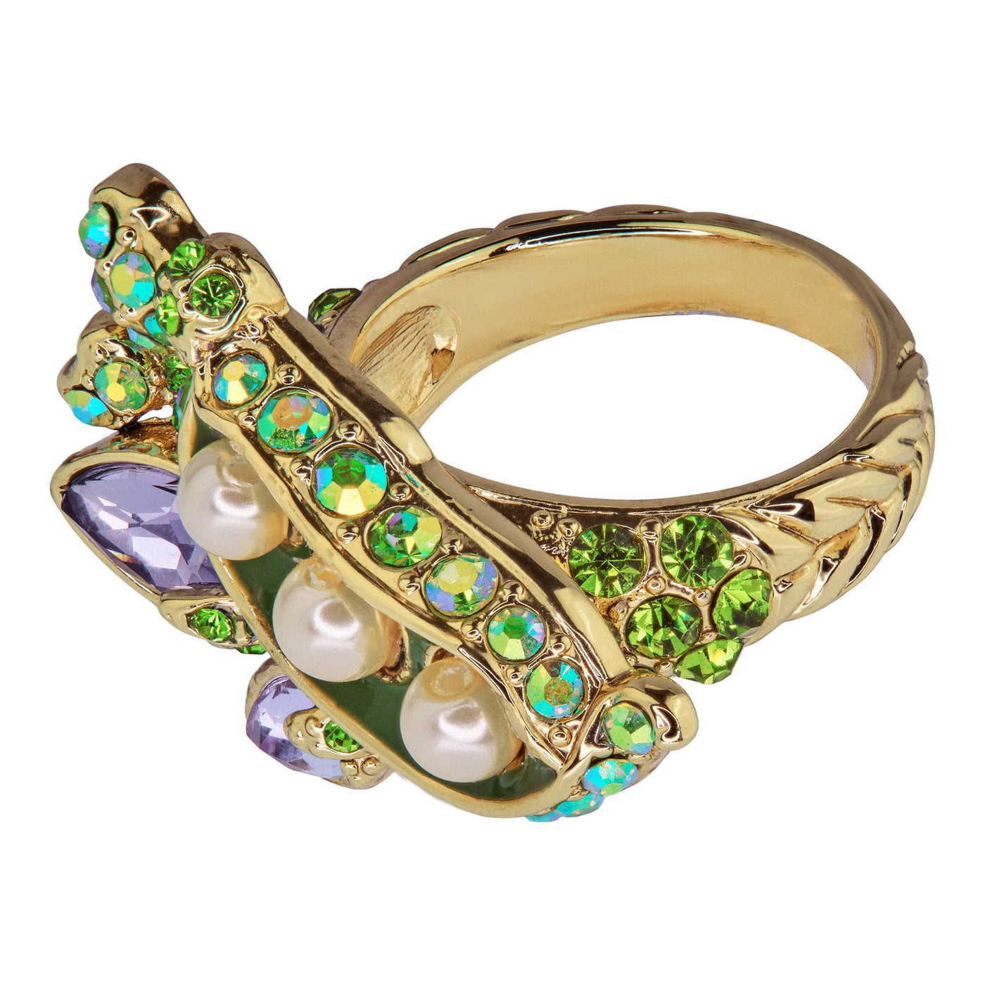 Heidi Daus®"Sweet Peas" Beaded Crystal & Enamel Pea Ring