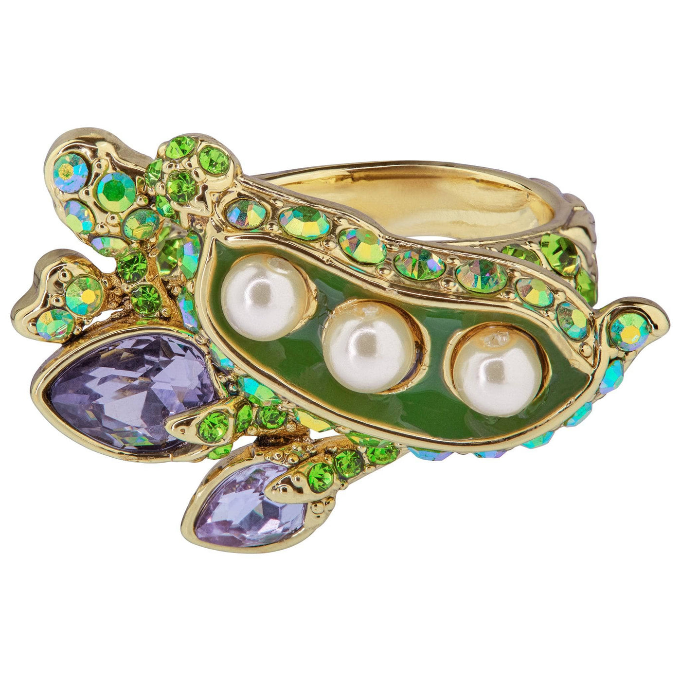 Heidi Daus®"Sweet Peas" Beaded Crystal & Enamel Pea Ring